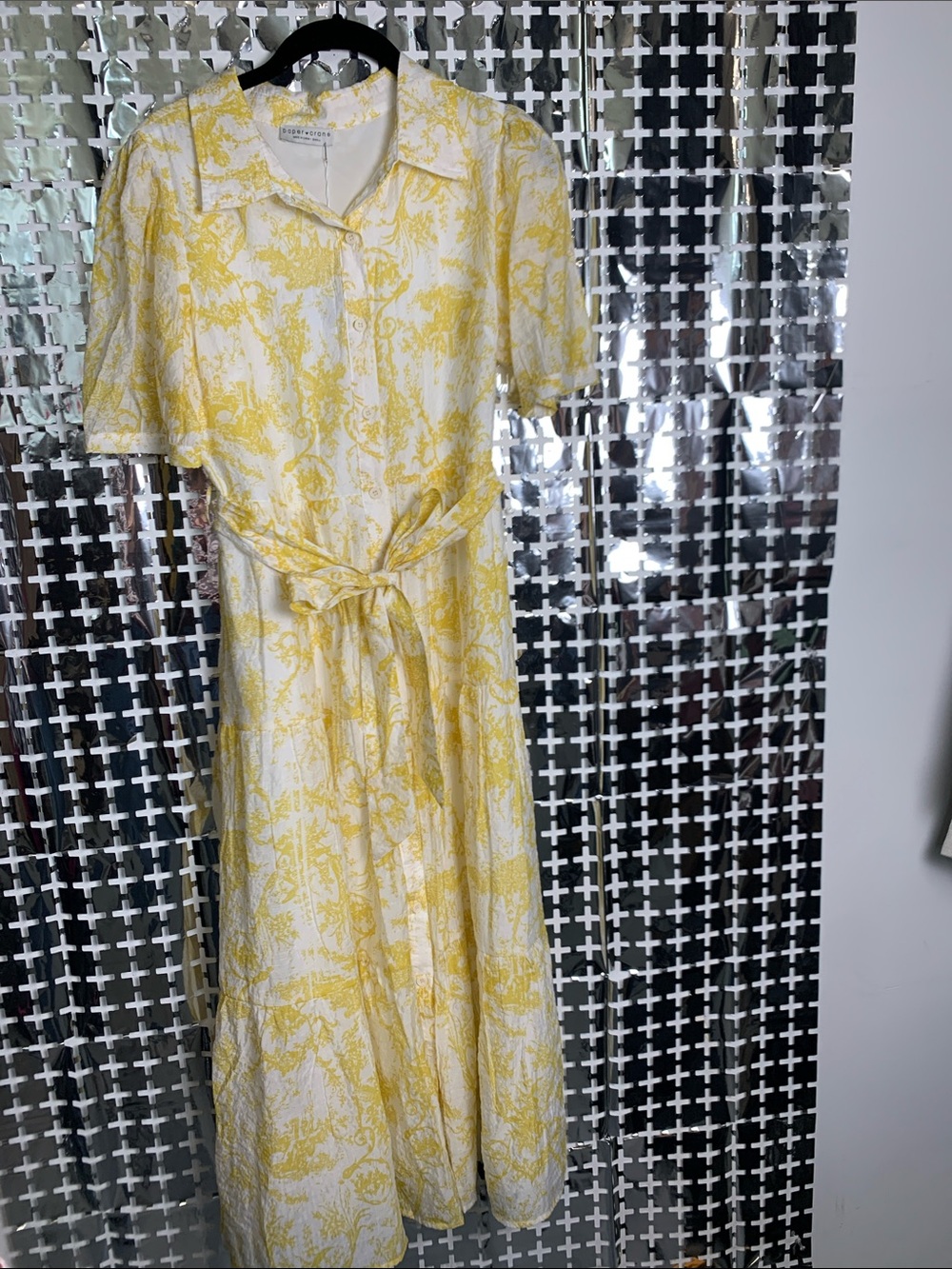 Paper Crane Yellow and White Toile Tie-Waist Maxi Dress